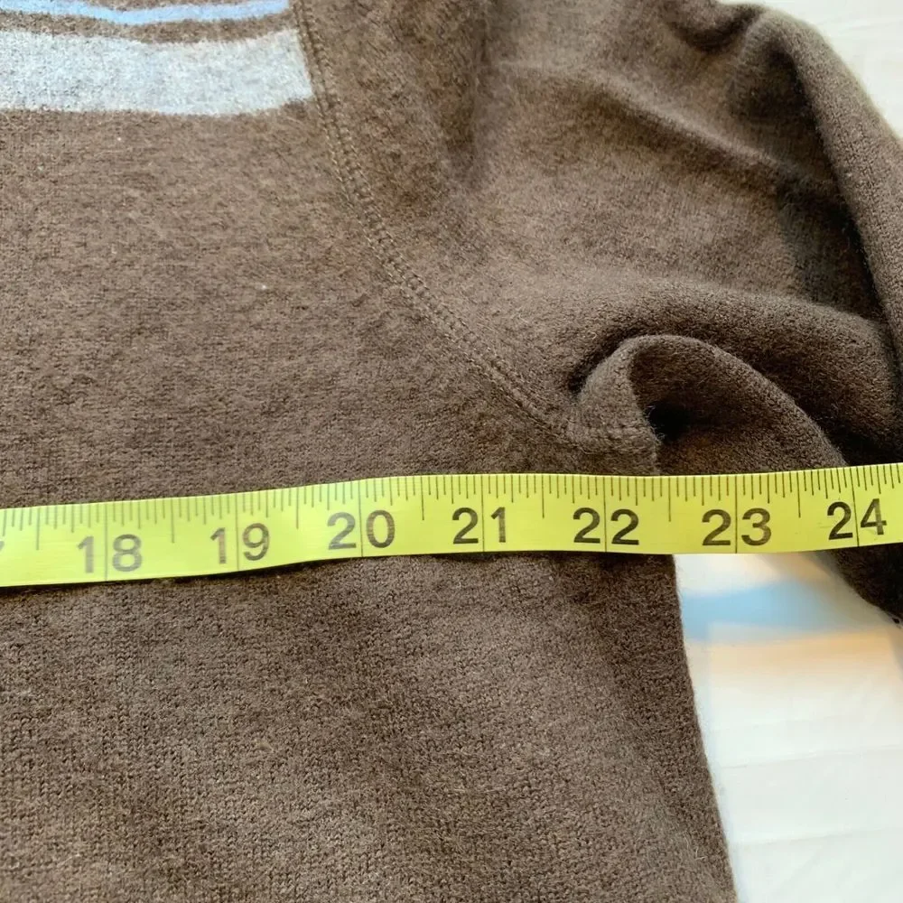 Banana Republic 100% Wool Sweater Pullover Knit 1/4 Zip‎ Striped Thick Brown XL